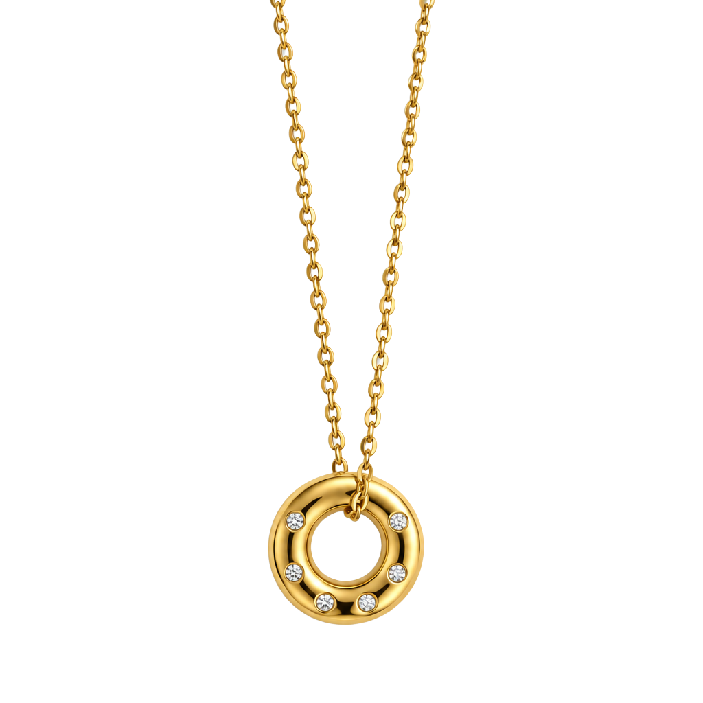 Celestial Crystal Halo Pendant 18K Gold Necklace