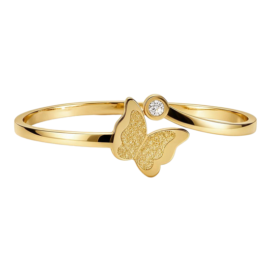 Butterfly Zircon Open Cuff 18K Gold Bangel