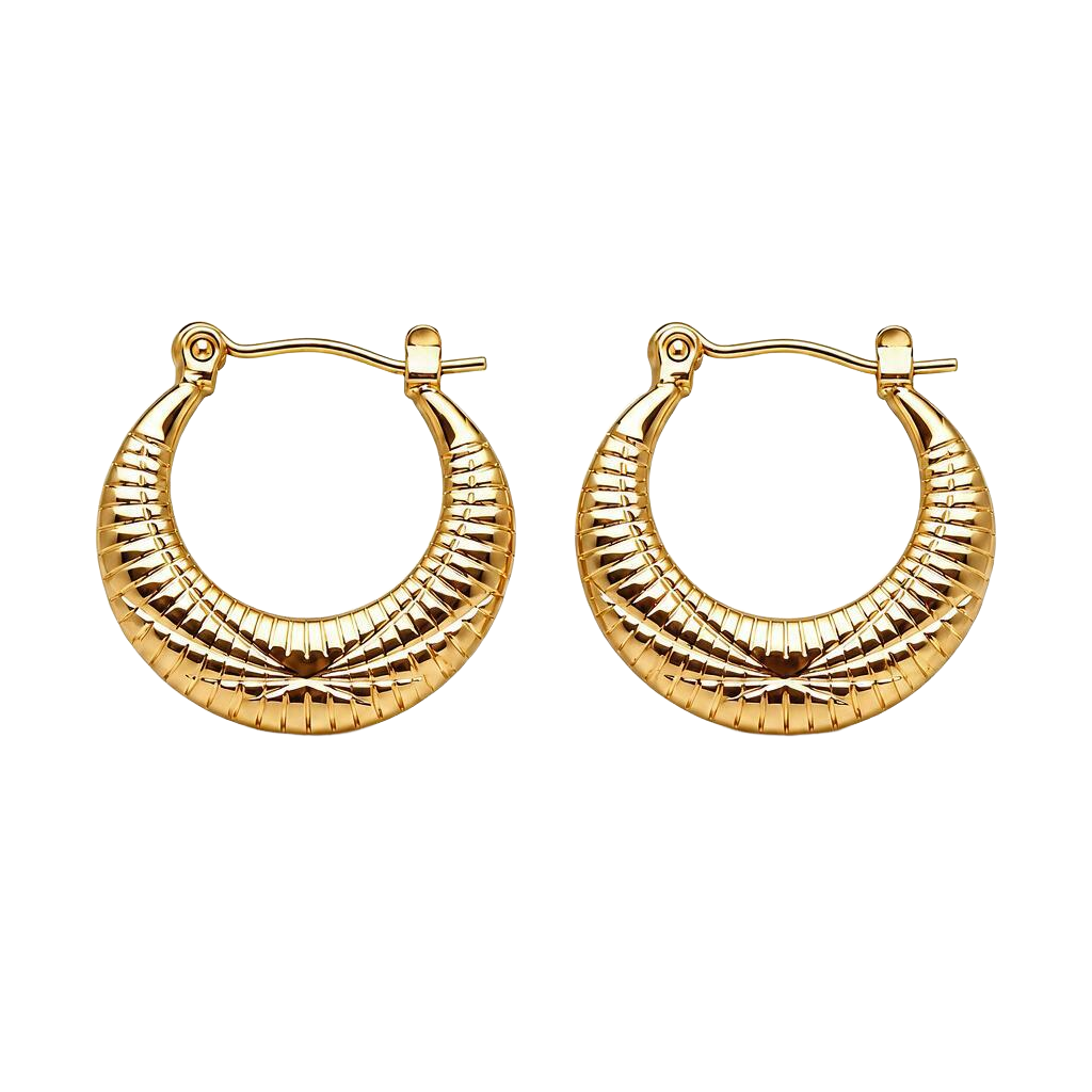 Ridged Dome 18K Gold Hoop Earrings