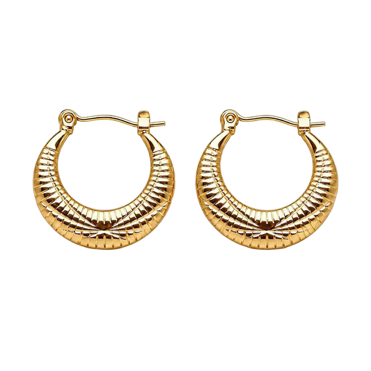 Ridged Dome 18K Gold Hoop Earrings