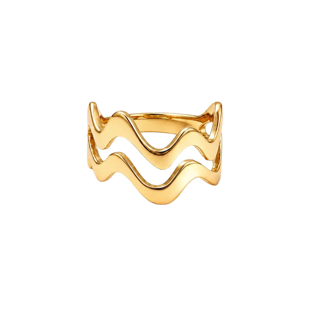 Brushed 18K Gold Asymmetrical Wave Statement Ring