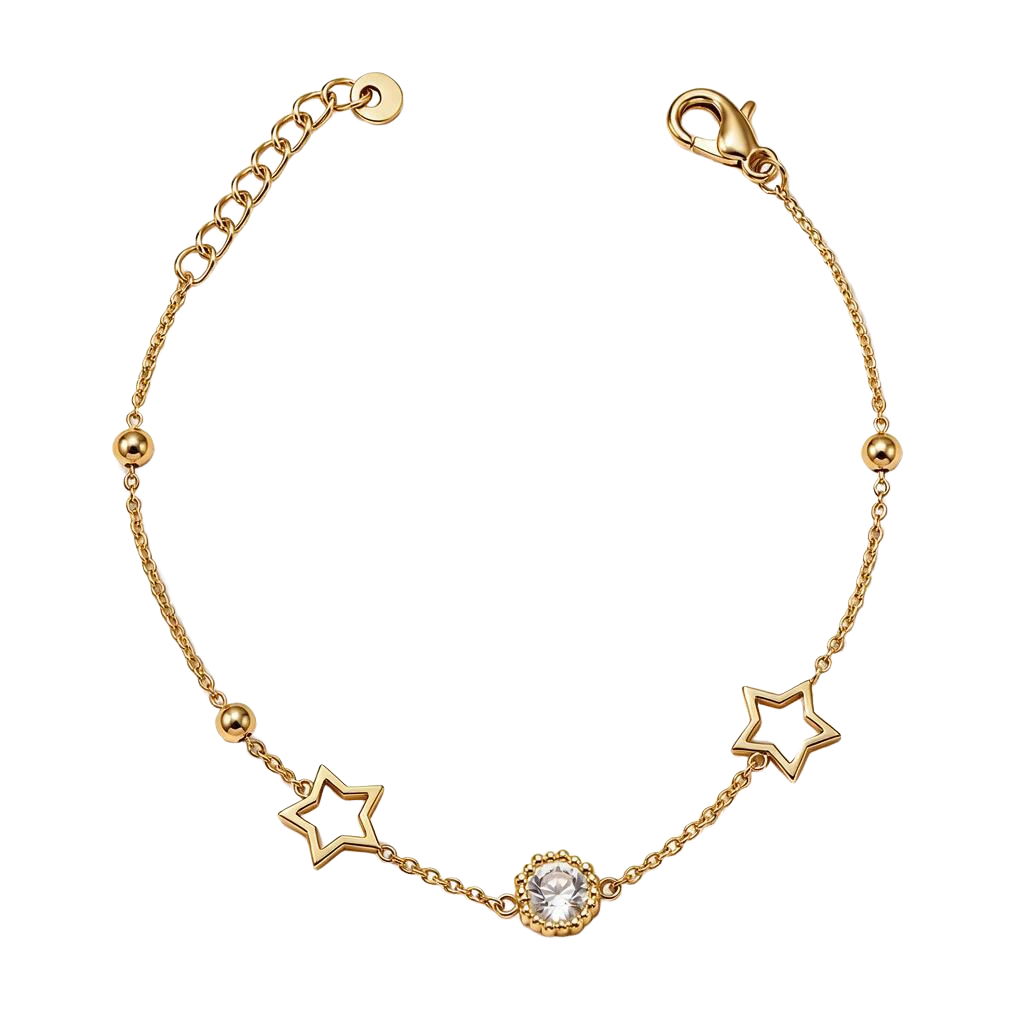 Star Charm 18K Gold Bracelet with Cubic Zirconia Accent