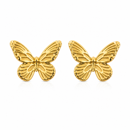 Delicate Textured 18K Gold Butterfly Studs
