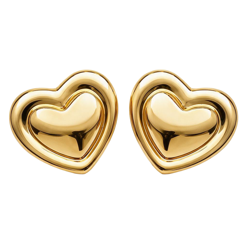 Outlined Heart 18K Gold Stud Earrings