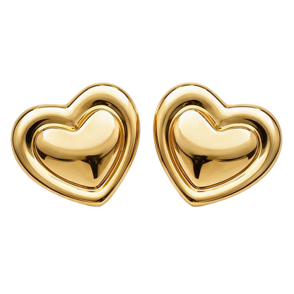 Outlined Heart 18K Gold Stud Earrings