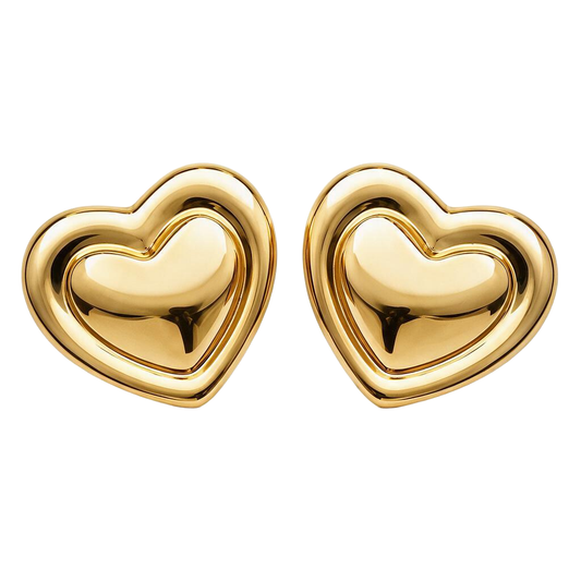 Outlined Heart 18K Gold Stud Earrings