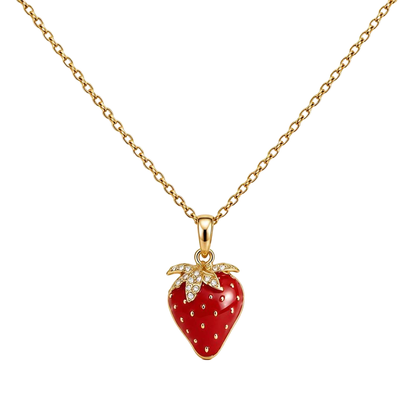 Sparkle Strawberry Zircon Pendant 18K Gold Necklace
