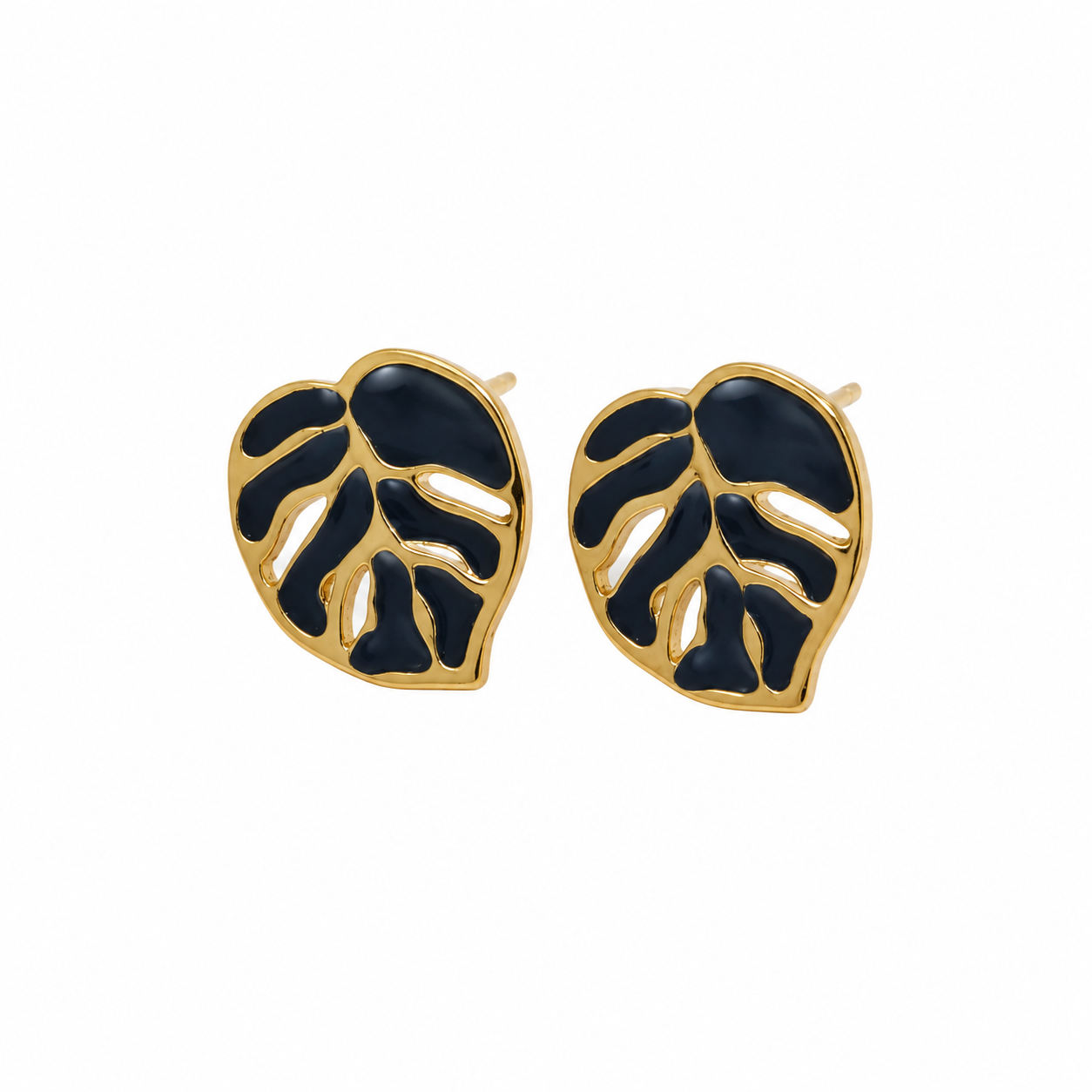 Verdant Striped Leaf 18K Gold Stud Earrings