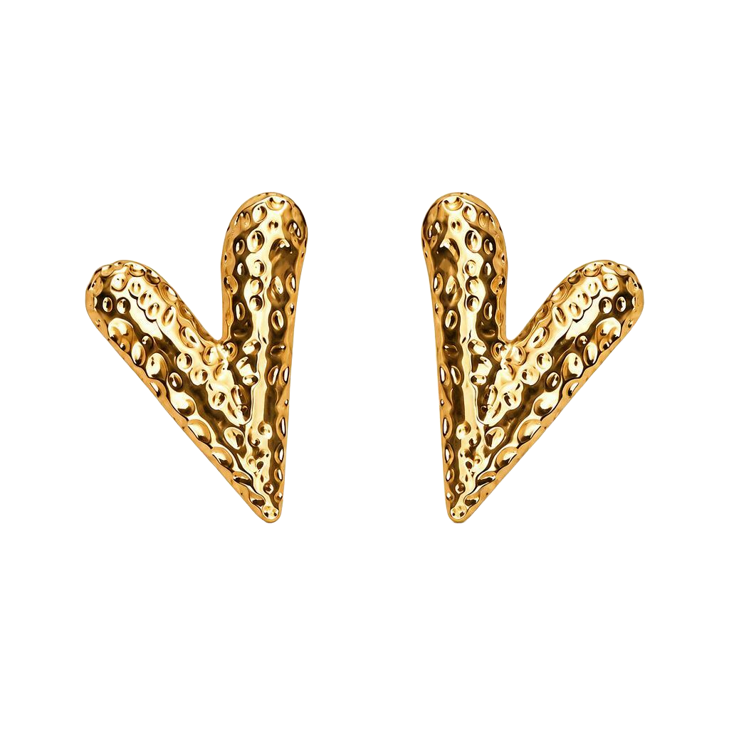 Stretched Textured Heart 18K Gold Stud Earrings