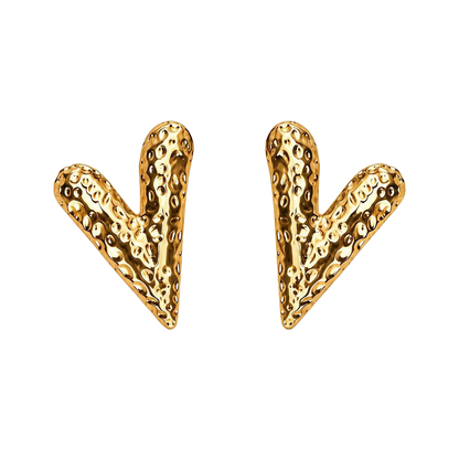 Stretched Textured Heart 18K Gold Stud Earrings