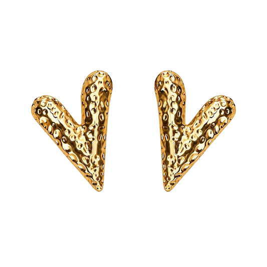 Stretched Textured Heart 18K Gold Stud Earrings