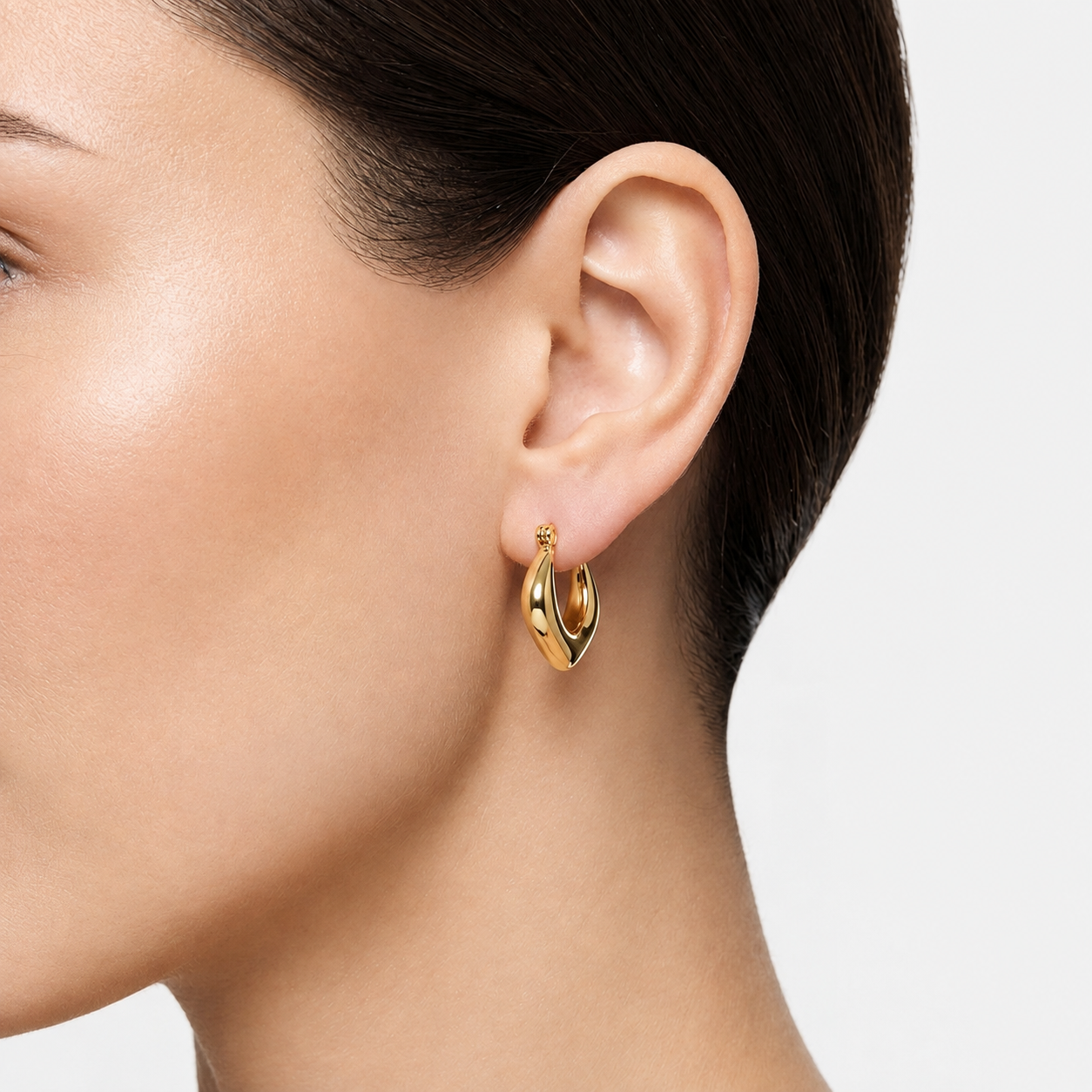 Modern Sculptural 18K Gold Hoop Earrings