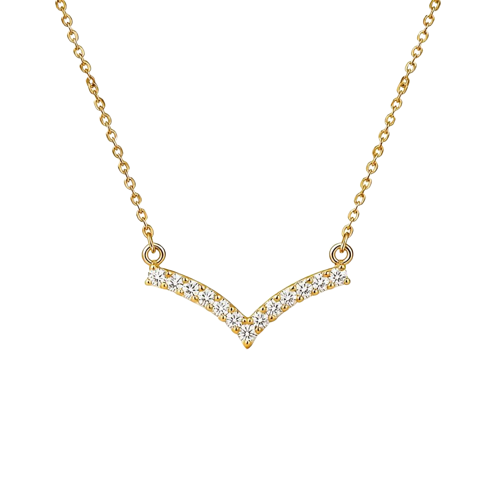V-Shape Zircon Pendant 18K Gold Necklace