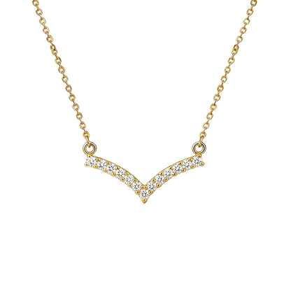 V-Shape Zircon Pendant 18K Gold Necklace