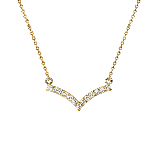 V-Shape Zircon Pendant 18K Gold Necklace