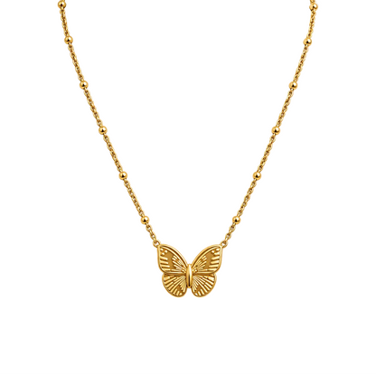 Delicate Butterfly Pendant 18K Gold Beaded Chain Necklace
