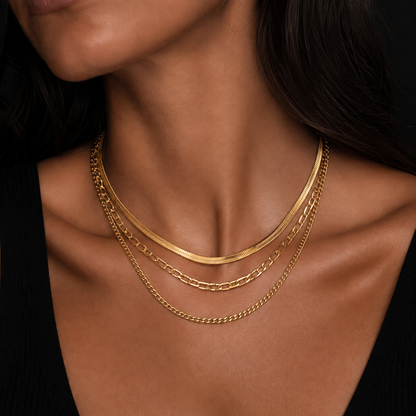 Triple layered Sophisticated 18K Gold Necklace