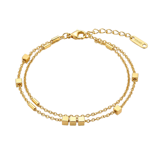 Layered Cube Charm Chain 18K Gold Bracelet