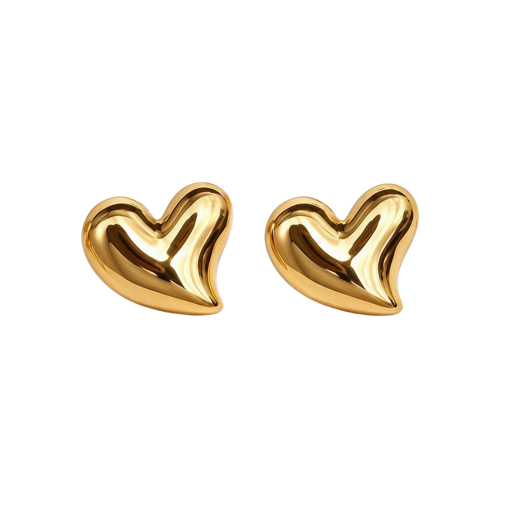 Voluminous Heart 18K Gold Stud Earrings