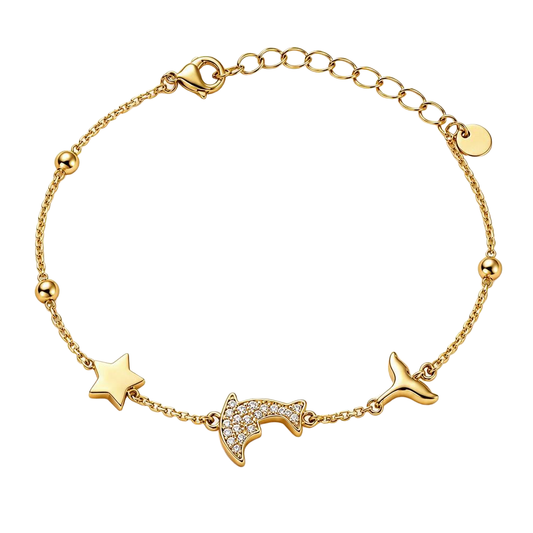 Dolphin Dreams Zircon 18K Gold Chain Bracelet