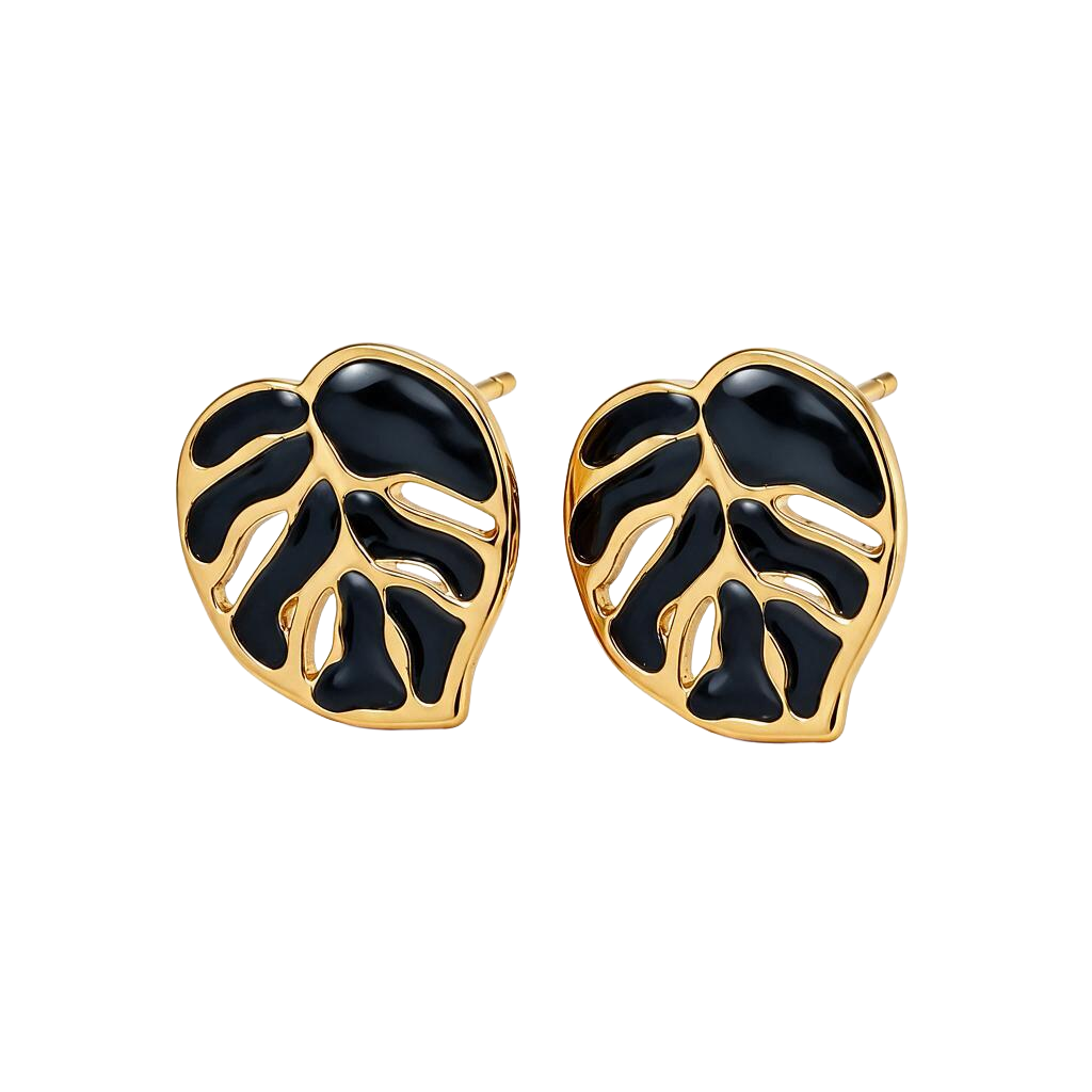 Verdant Striped Leaf 18K Gold Stud Earrings