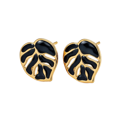 Verdant Striped Leaf 18K Gold Stud Earrings