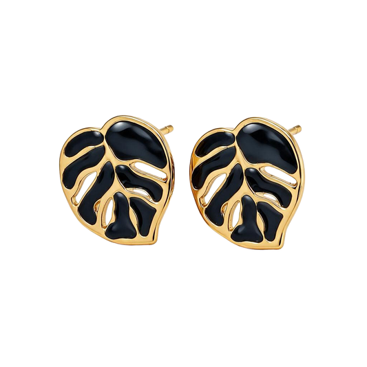 Verdant Striped Leaf 18K Gold Stud Earrings