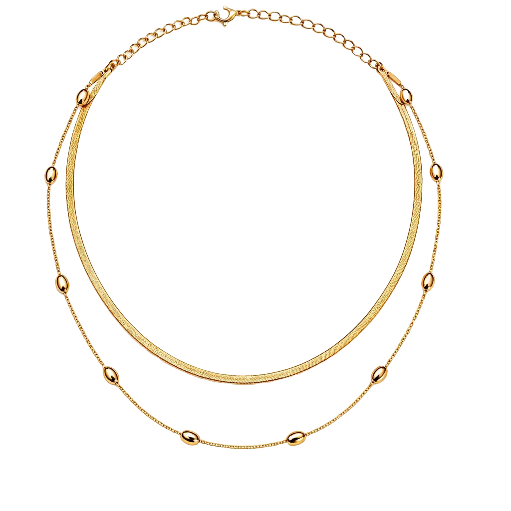 Layered 18K Gold Chain Necklace with Oval Accents