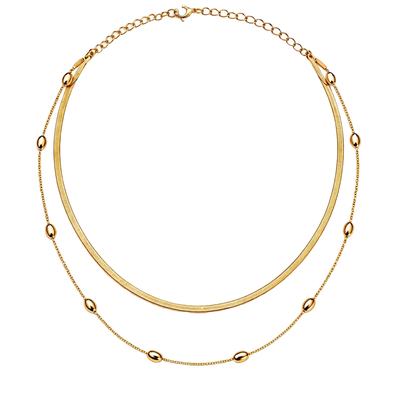 Layered 18K Gold Chain Necklace with Oval Accents