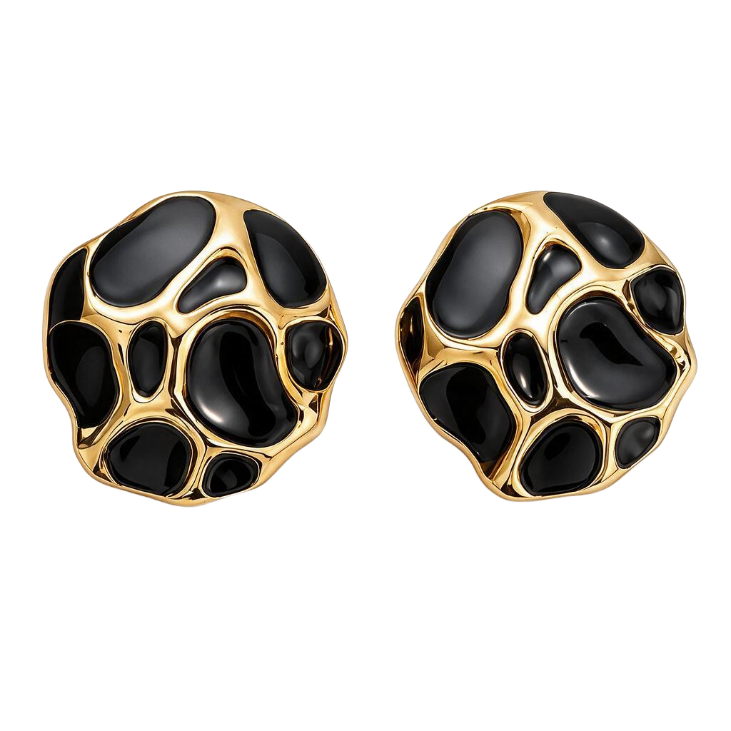 Textured Black and Gold Abstract Stud Earrings