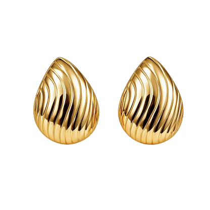 Wave Pattern Teardrop 18K Gold Stud Earrings