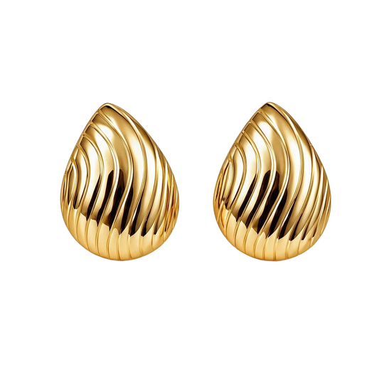 Wave Pattern Teardrop 18K Gold Stud Earrings