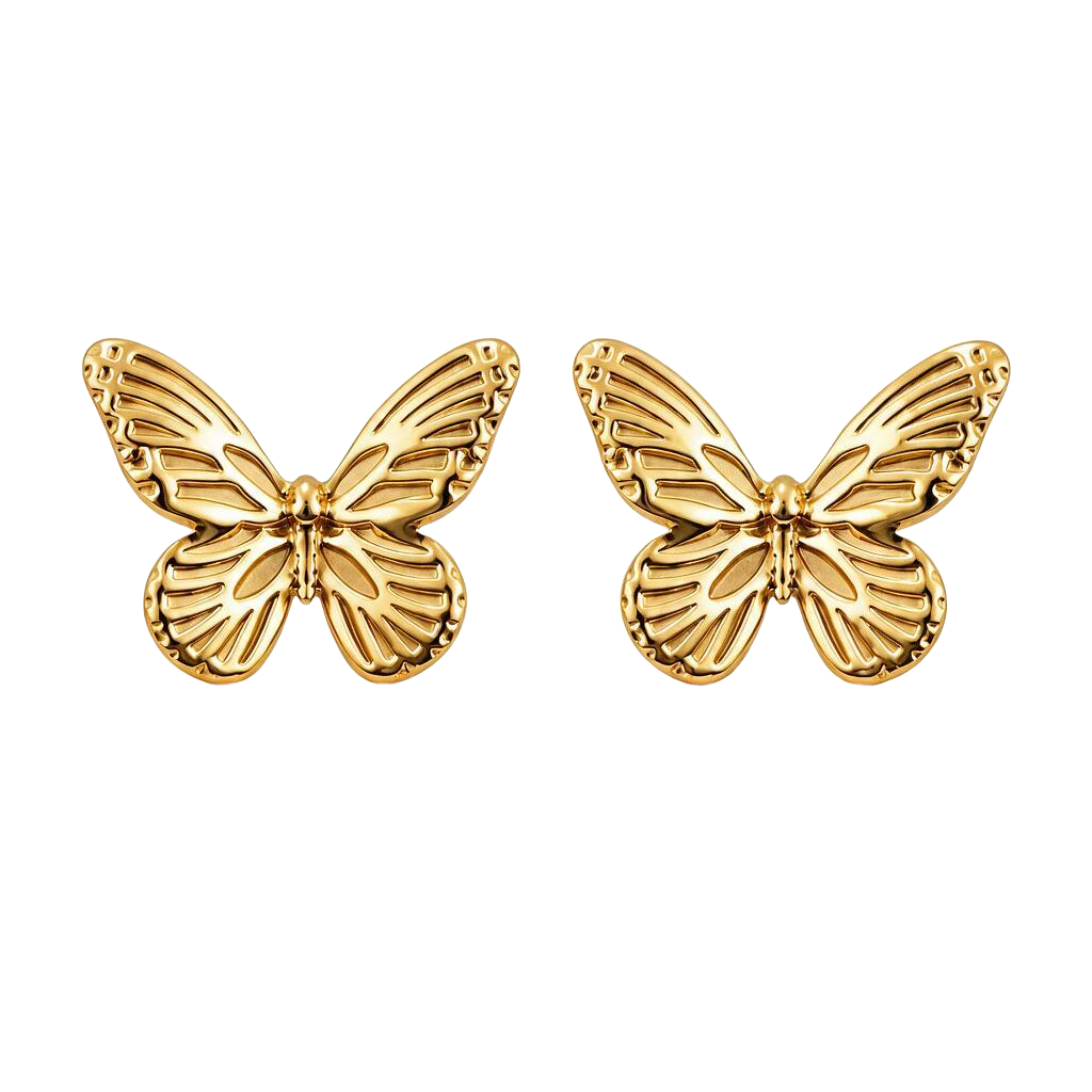 Delicate Textured 18K Gold Butterfly Studs