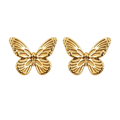 Delicate Textured 18K Gold Butterfly Studs
