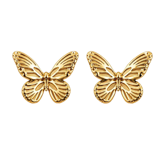 Delicate Textured 18K Gold Butterfly Studs