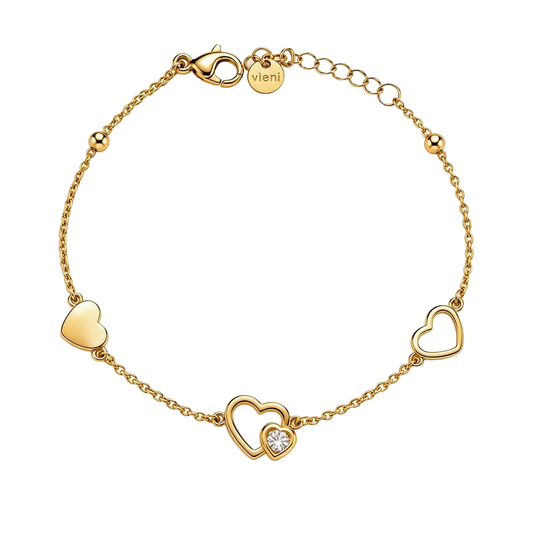 Heart Zircon Charm Chain 18K Gold Bracelet