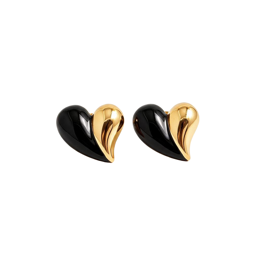 Asymmetrical Bicolor Heart 18K Gold Stud Earrings