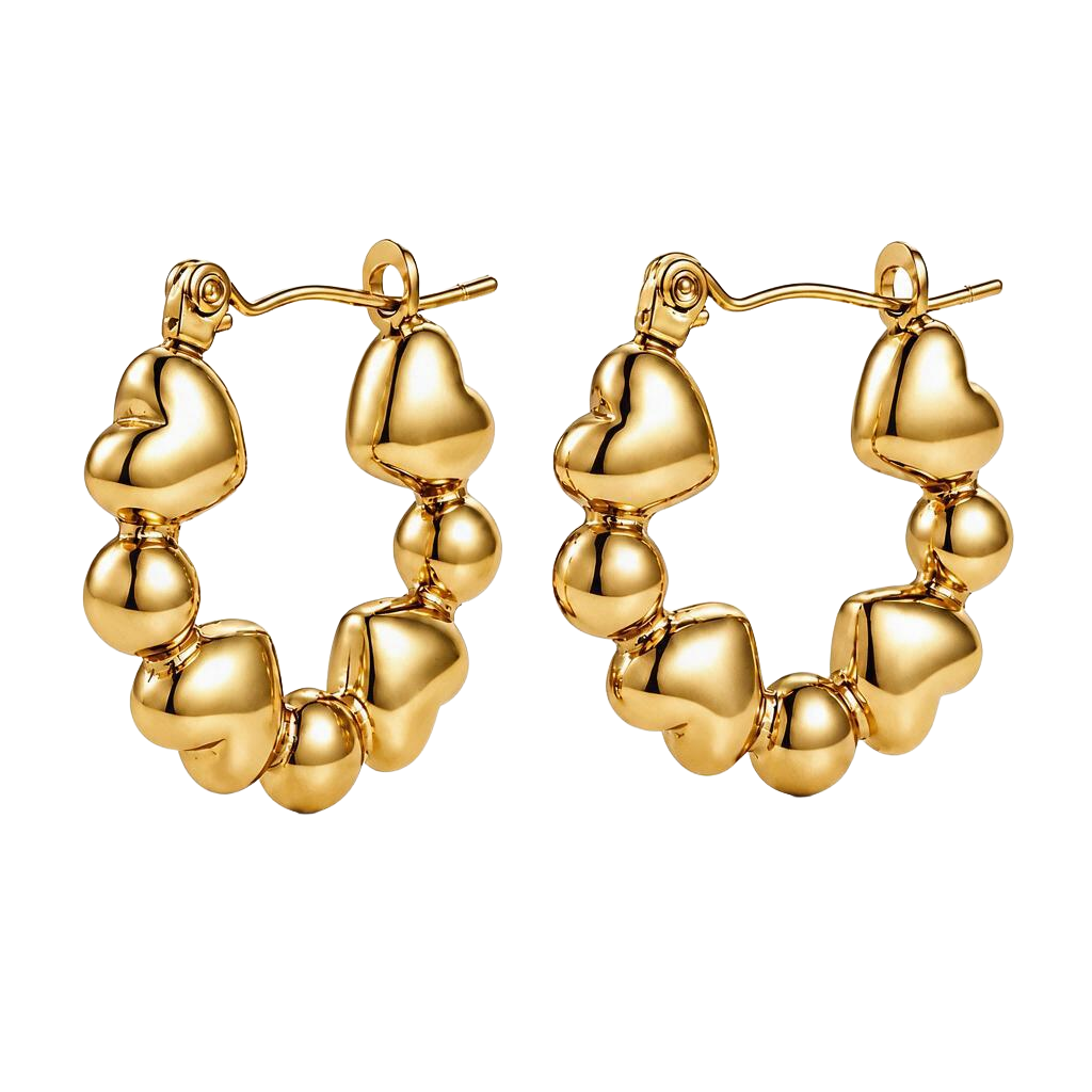 Bubble Heart 18K Gold Hoop Earrings