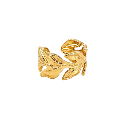 Textured Leaf Wrap 18K Gold Statement Ring