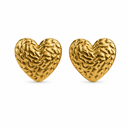 Textured Heart 18K Gold Stud Earrings