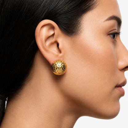Textured 18k Gold Sphere Stud Earrings