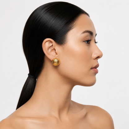 Textured 18k Gold Sphere Stud Earrings