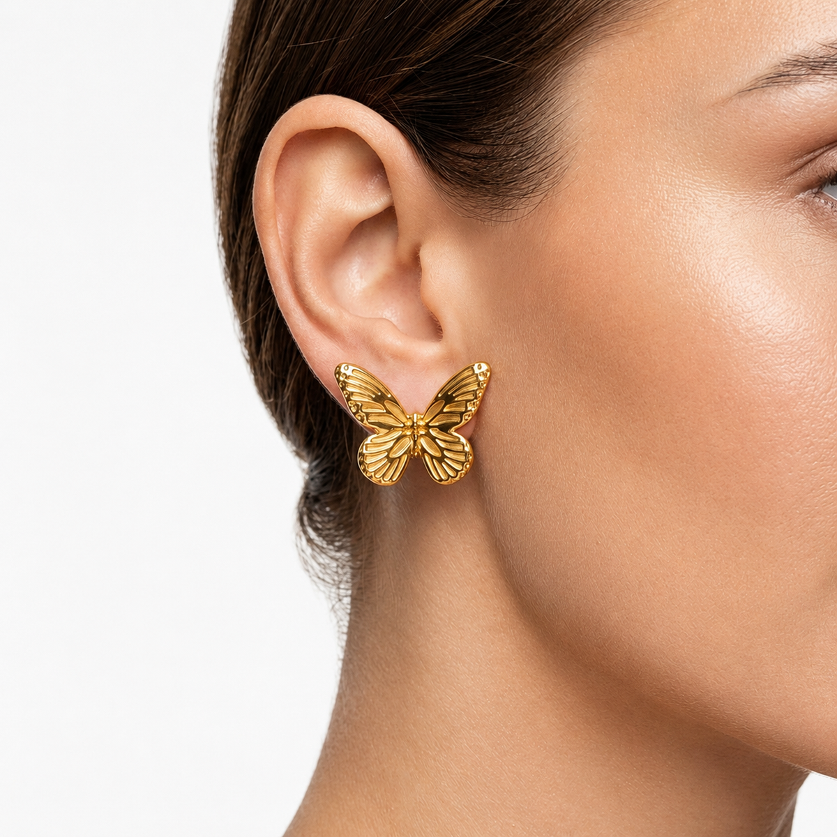 Delicate Textured 18K Gold Butterfly Studs