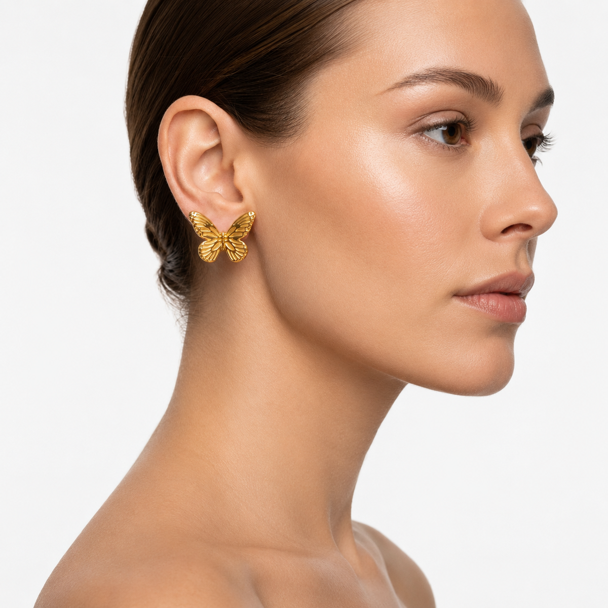 Delicate Textured 18K Gold Butterfly Studs