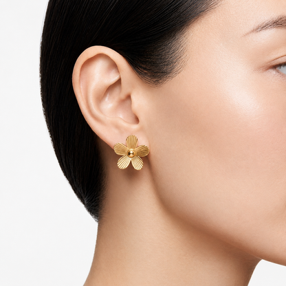 Petal Flower 18K Gold Stud Earrings