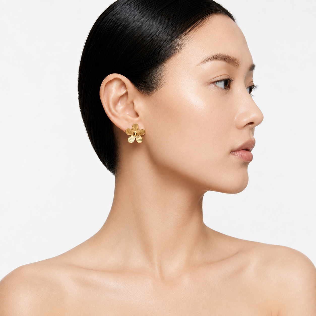Petal Flower 18K Gold Stud Earrings