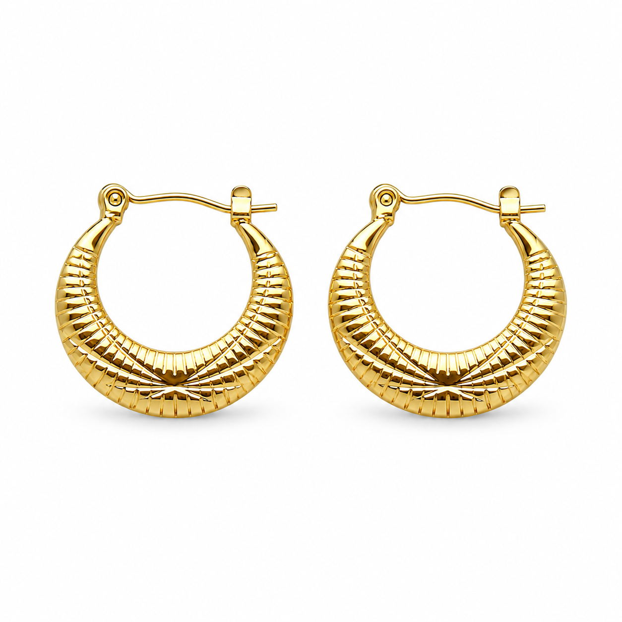 Ridged Dome 18K Gold Hoop Earrings
