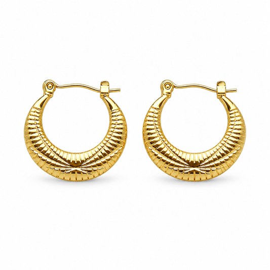 Ridged Dome 18K Gold Hoop Earrings