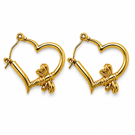 Bee Charm 18K Gold Heart Hoop Earrings