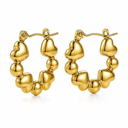 Bubble Heart 18K Gold Hoop Earrings